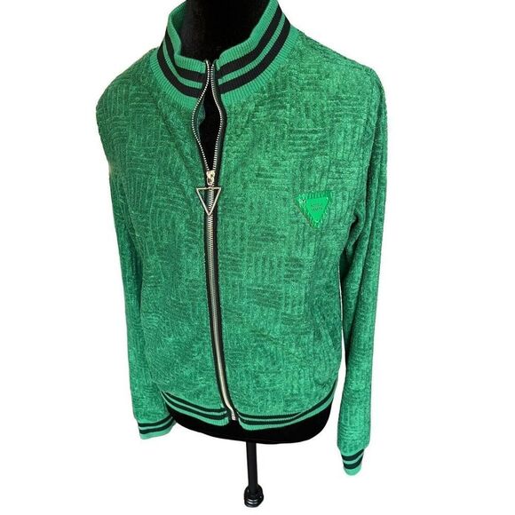 Bottega Veneta Terry Towel Zip Front Jacket Green & Black Size M With Pockets - Picture 1 of 11